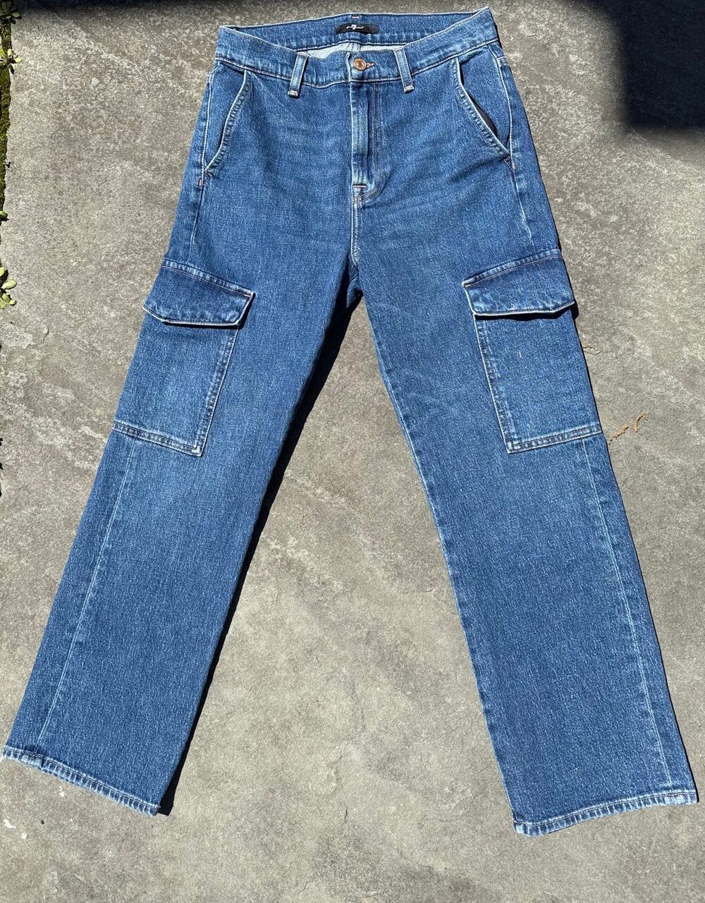 7 For All Mankind Cargo Logan Jeans Blue Bell Size 26 EUC Utility
